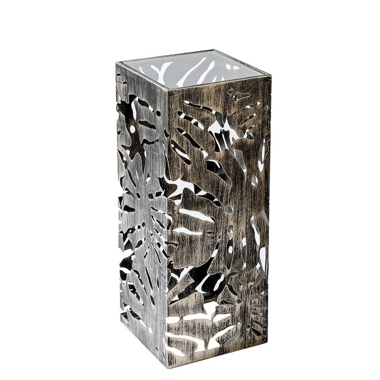 Vierkante kolom met bladmotief in metaal | Flora | H. 70 cm - Plantenzuil kopenkopen
