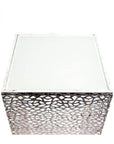 Vierkante zuil in silverkleurig metaal met afdekplaat in melkglas