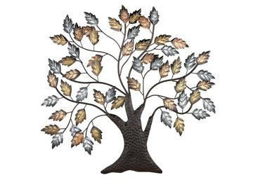Wanddecoratie boom met bladeren in goud en zilver