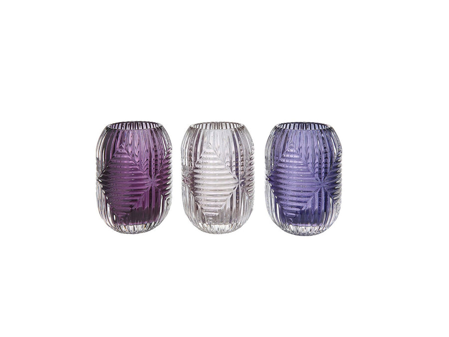 Set van 3 kleurige glazen theelichthouders | Rombico | H.13 cm, windlichten