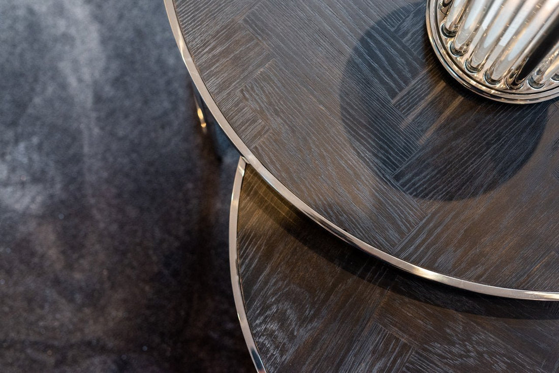 Zilveren salontafels met zwart eiken tafelblad