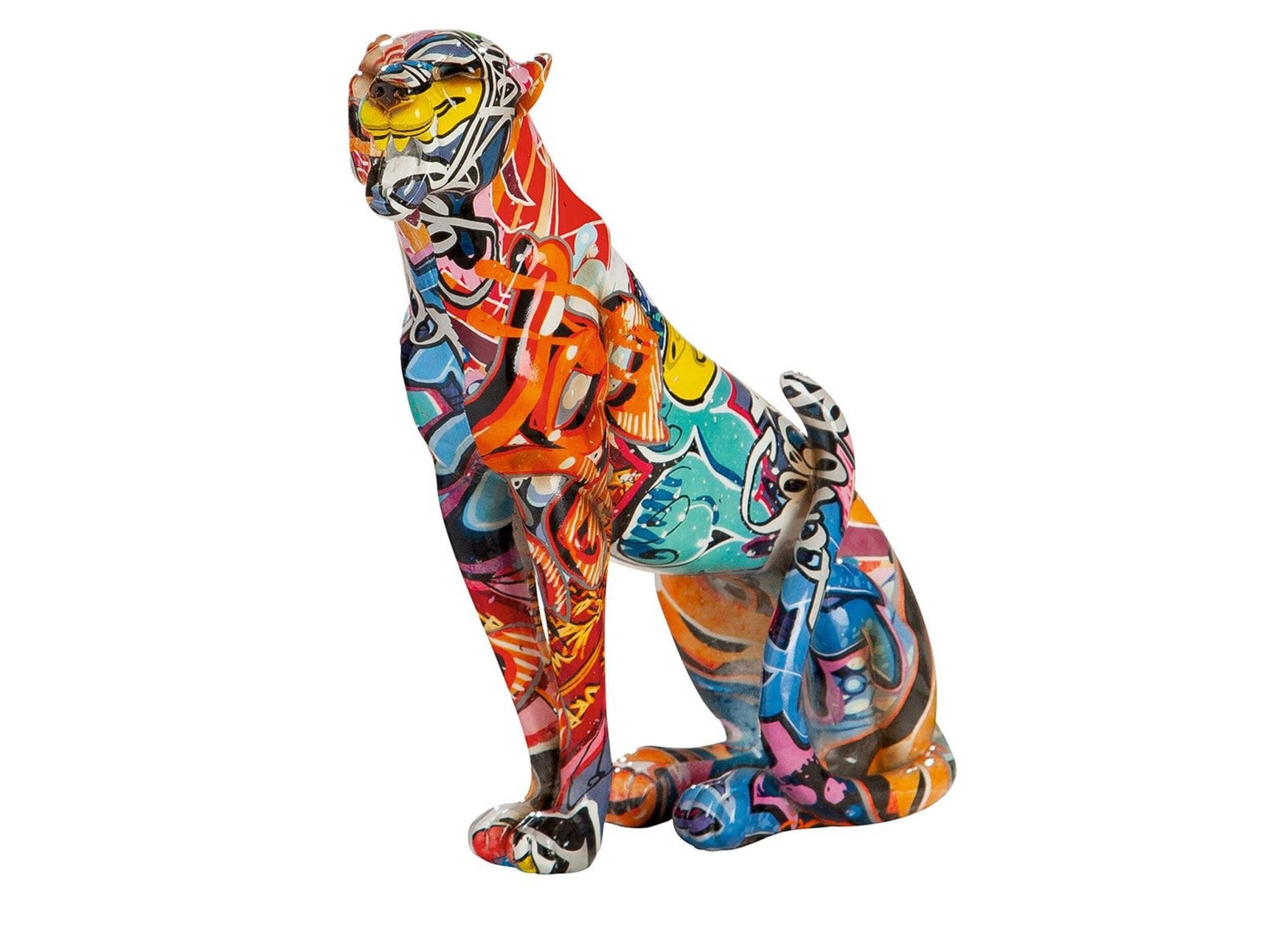 Zittend luipaard beeldje - Graffiti | Street Art | H. 20,5 cm