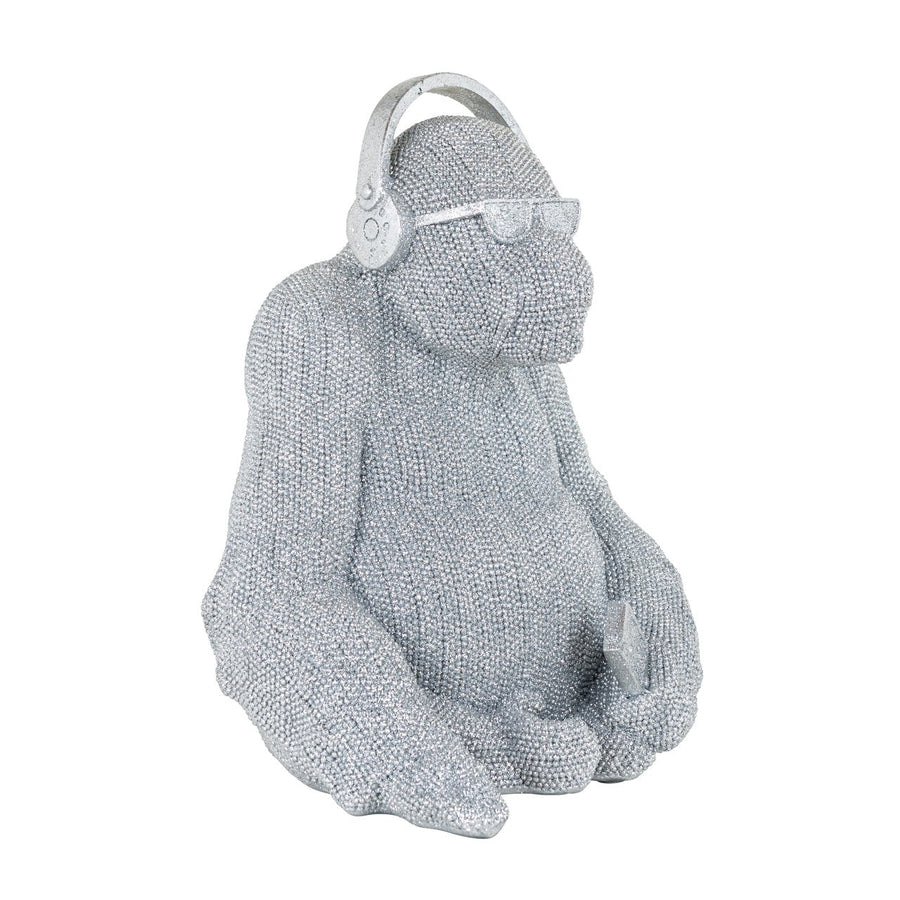 Zittende gorilla met koptelefoon zilver | Tonka | H. 35 cm