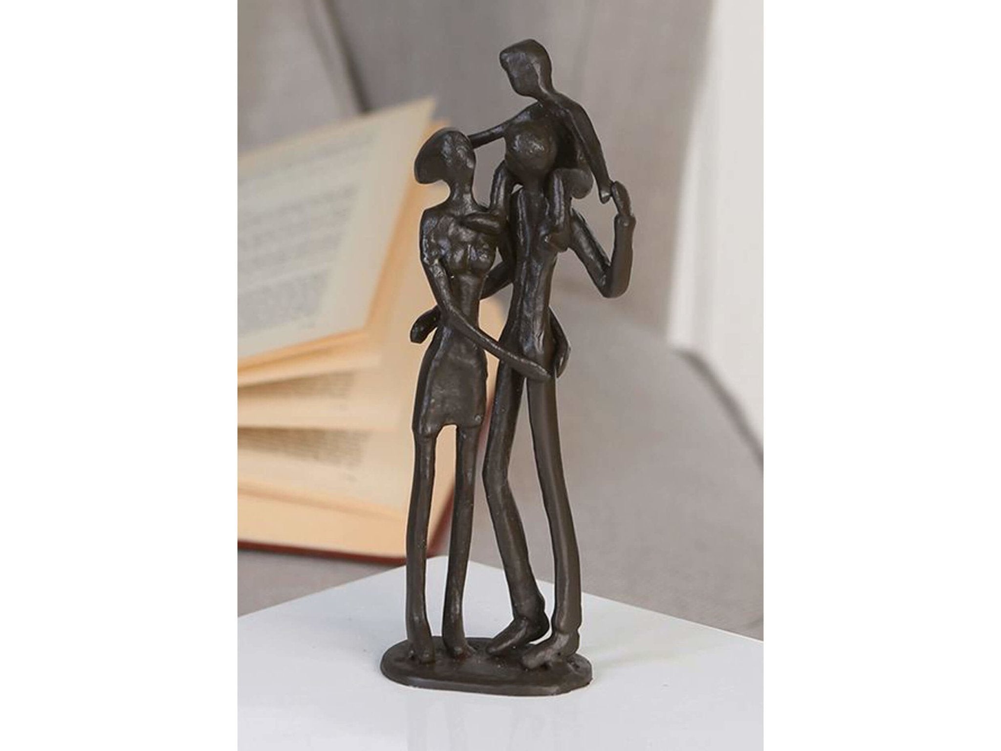 Sculpture design noire de parents avec enfant | Parents | H. 21 cm