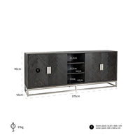 Maataanduiding: Zwart eiken dressoir met 4 deuren | H. 90 cm