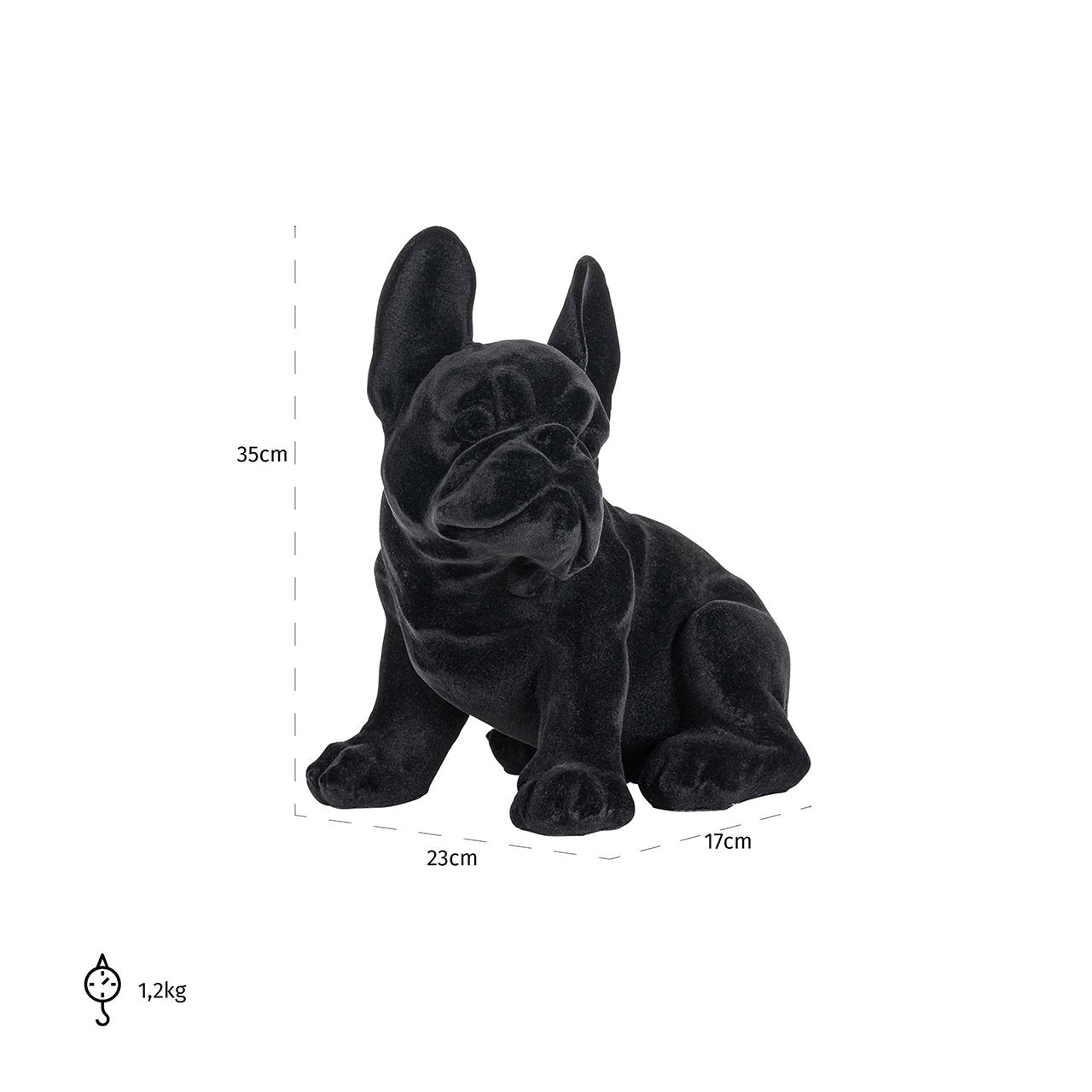 Maataanduiding: zwart franse bulldog puppy beeldje van Richmond Interiors 