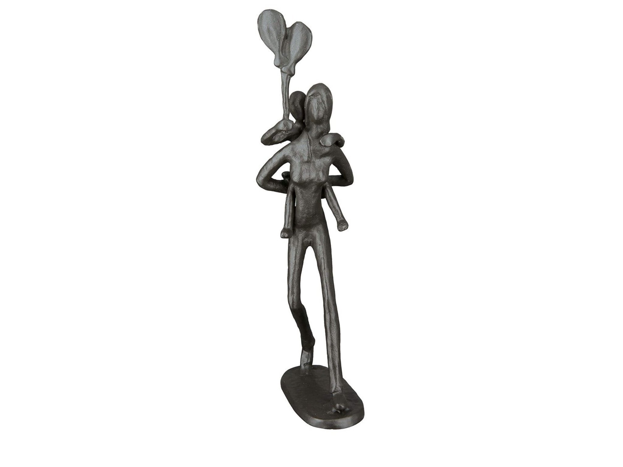 Figurine en métal noir mère avec enfant et ballon | H. 23 cm