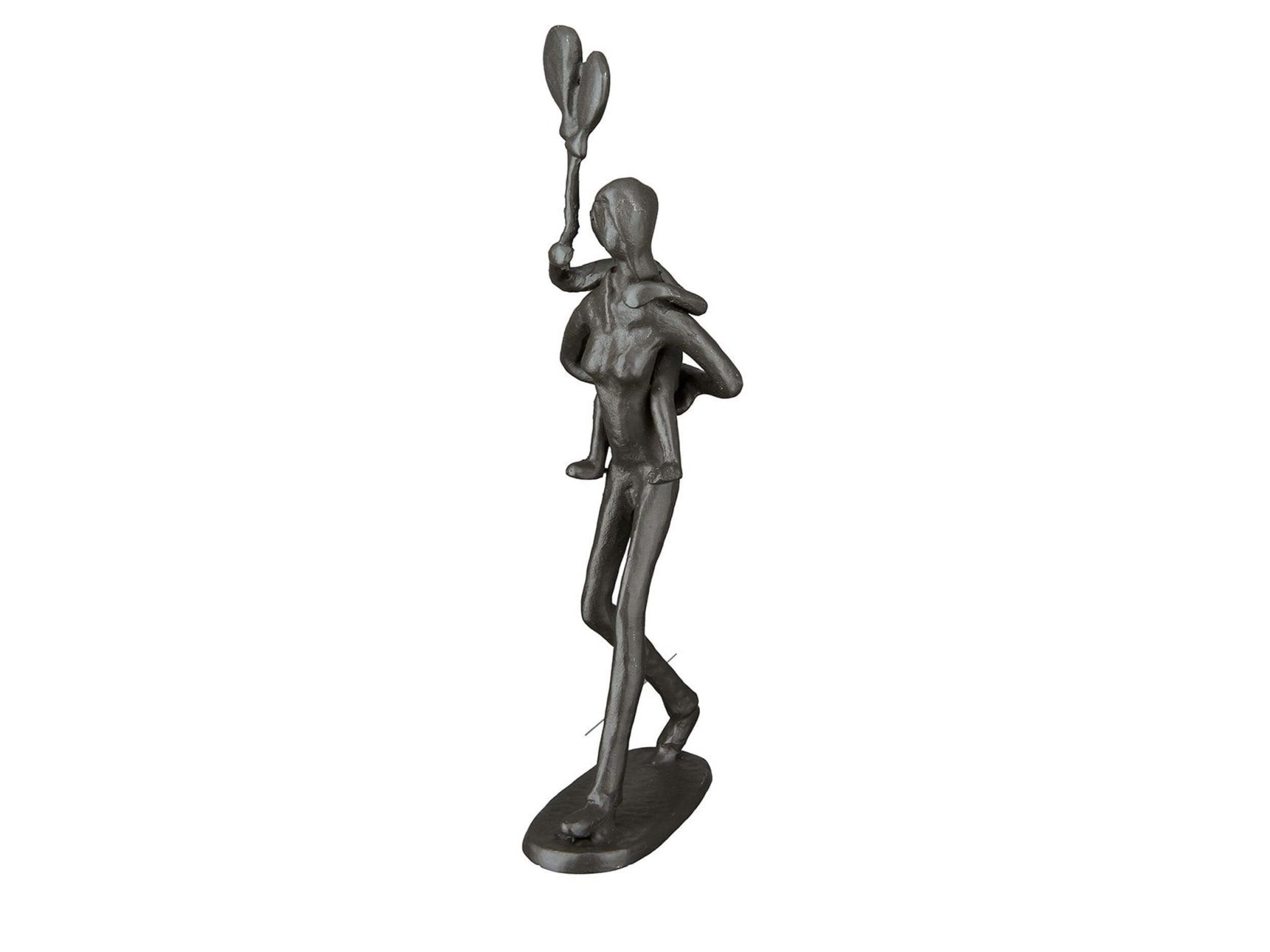 Statuina in metallo nero madre con bambino e palloncino | H. 23 cm