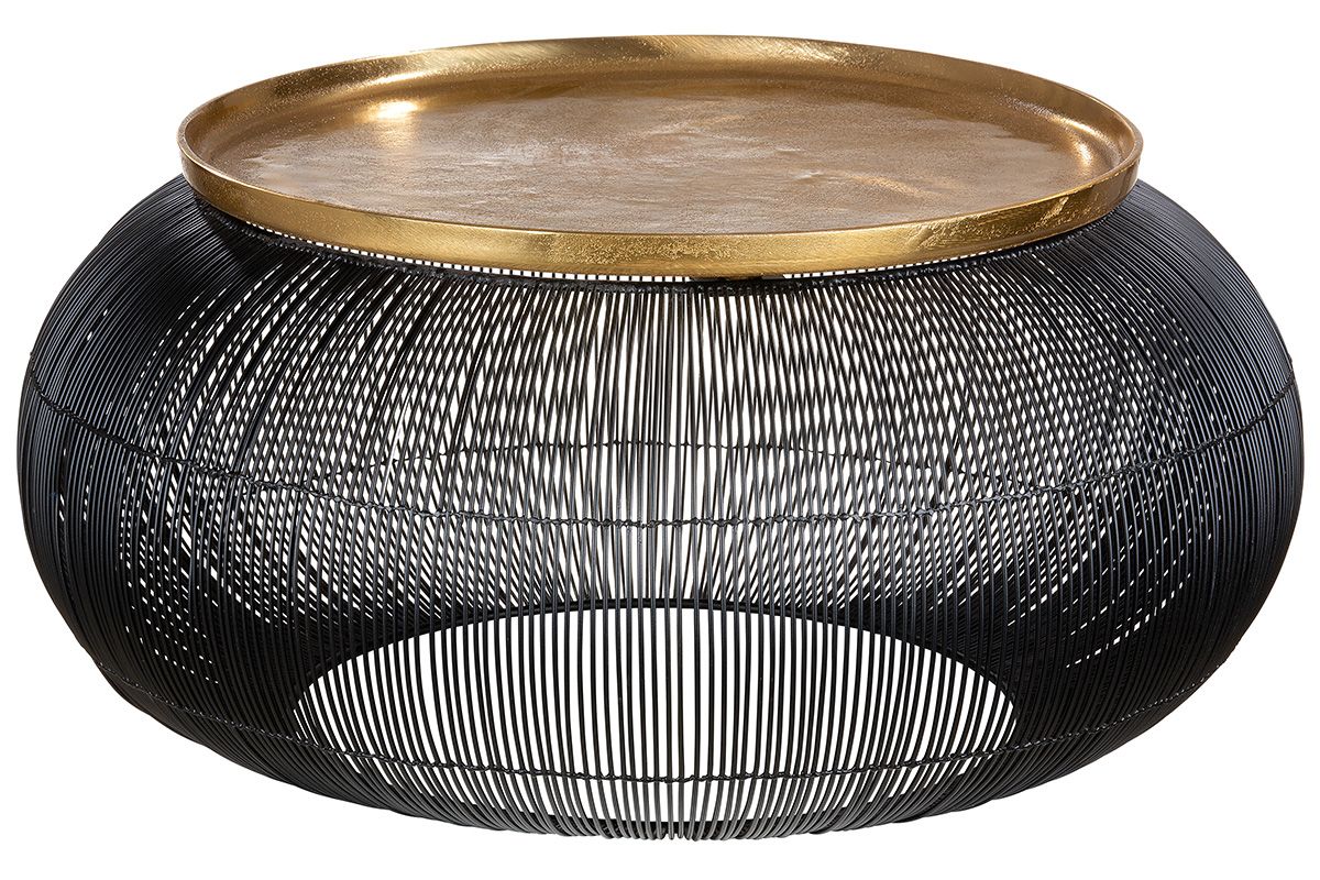 Tavolino in metallo nero con foglia oro | Parigi | diametro 64 cm