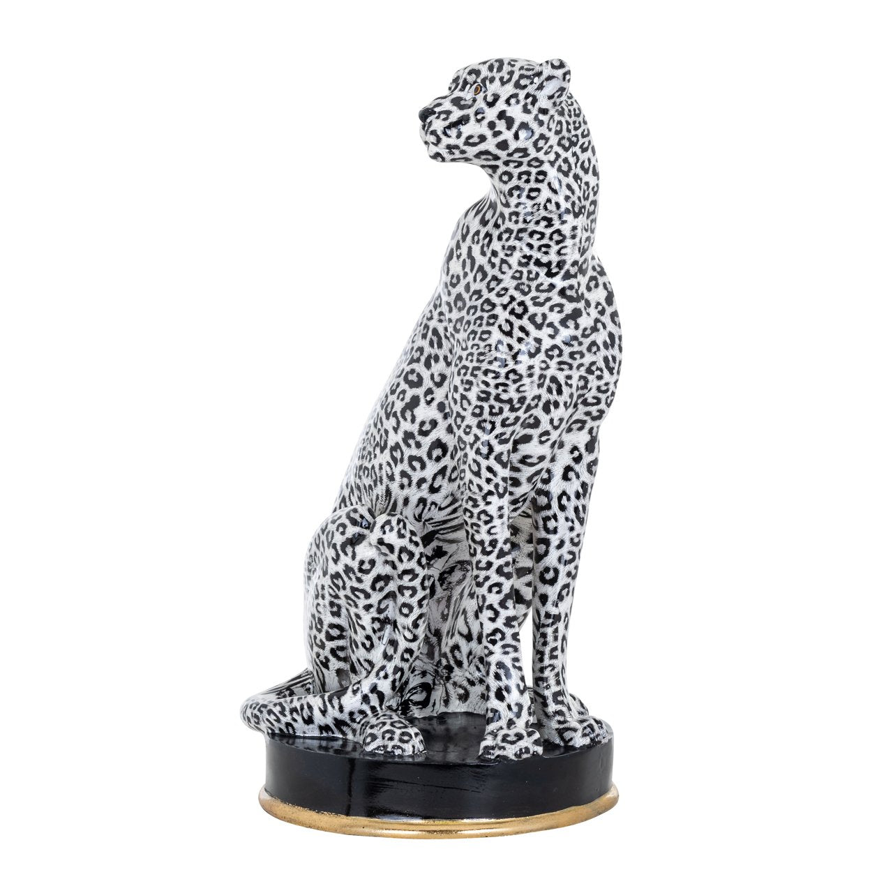 Zwart-wit decoratief jachtluipaard sculptuur | H. 53 cm