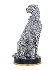 Zwart-wit decoratief jachtluipaard sculptuur | H. 53 cm