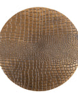 Bovenaanzicht van het slangenmotief goudkleurige aluminium tafelblad diameter 40 cm