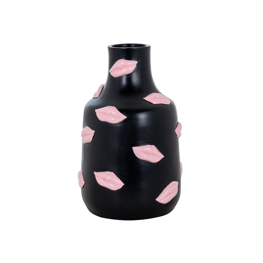 Traditioneel rekenkundig taart Zwarte moderne vaas met roze lippen | H. 19.5 cm | Esentimo