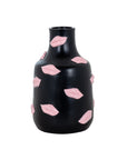 Zwarte moderne vaas met roze lippen | Kisses | H. 19.5 cm
