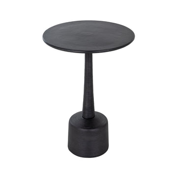 Zwarte ronde bijzettafel in gestreept aluminium | Willy | H. 56 cm